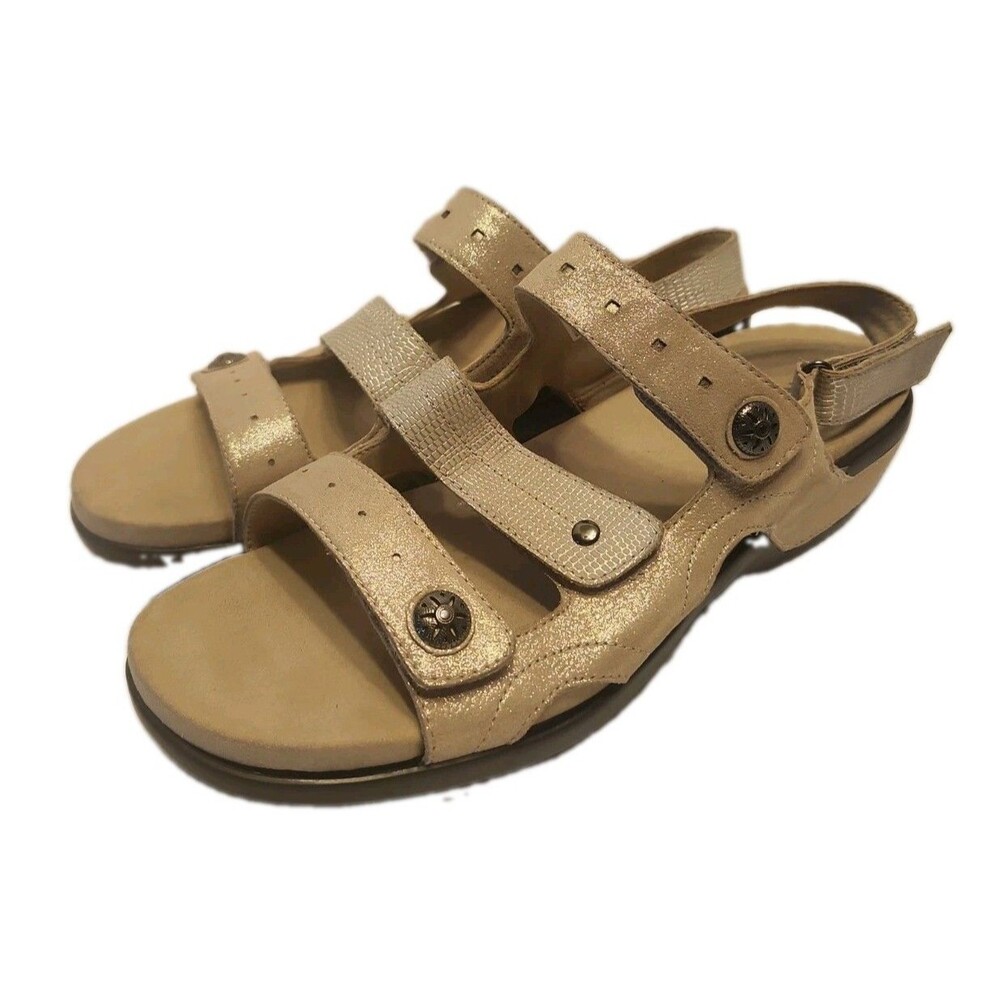 Aravon Beige Metallic Sand Power Comfort 3 Strap Adjustable Sandals 11